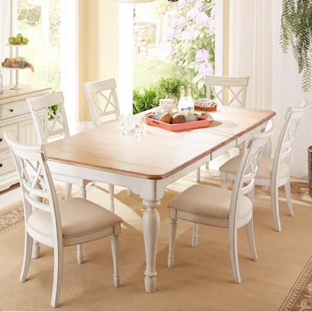 7 Piece Table with Self Storing Leaf and Double-X Back Chair Set